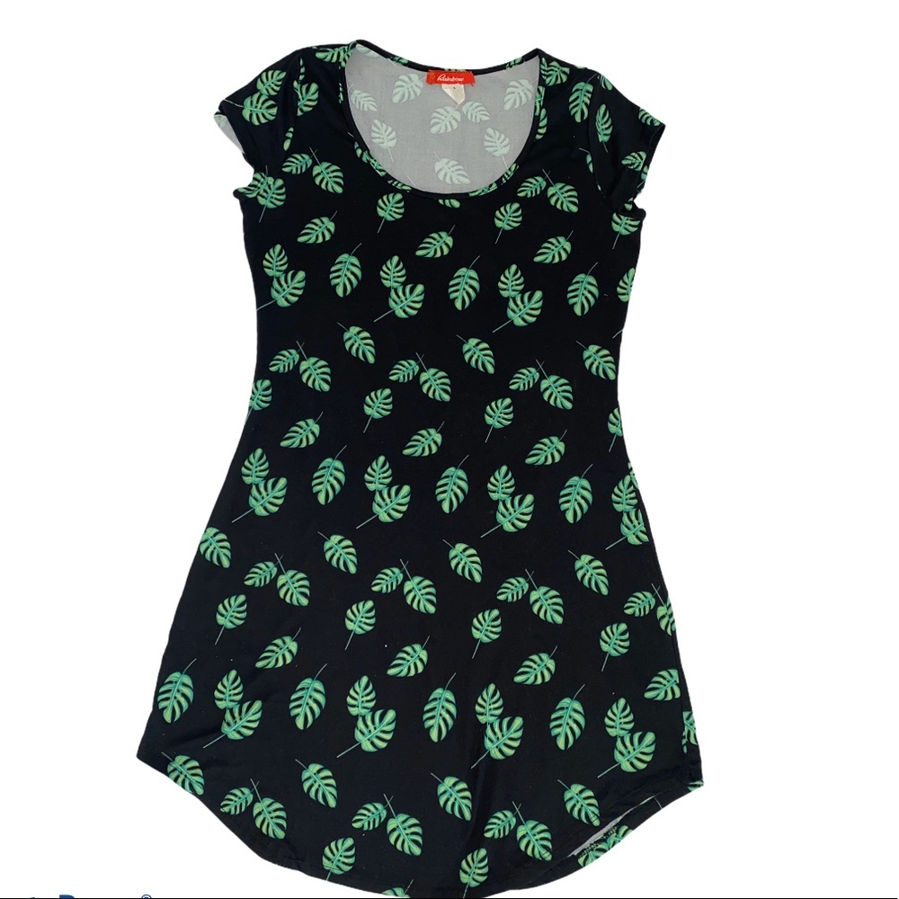 Black dress with green leaf. Size M